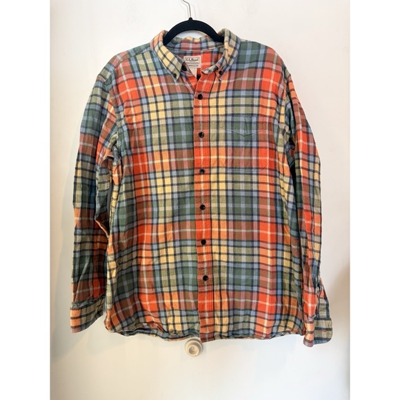 L.L. Bean Other - Vintage L L Bean Plaid Flannel Button Down Orange Green Mens Large Traditional